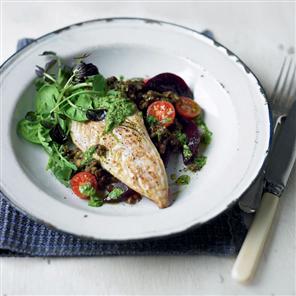 Grilled mackerel with pesto and lentils - Recipes and Cookbook online