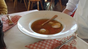 Beef soup with dumplings stuffed with liver - Restaurant Gasthaus Stofflwirt